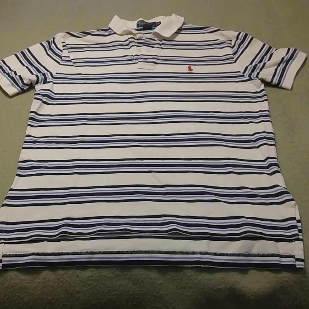 Polo Ralph Lauren blue and white striped polo size medium